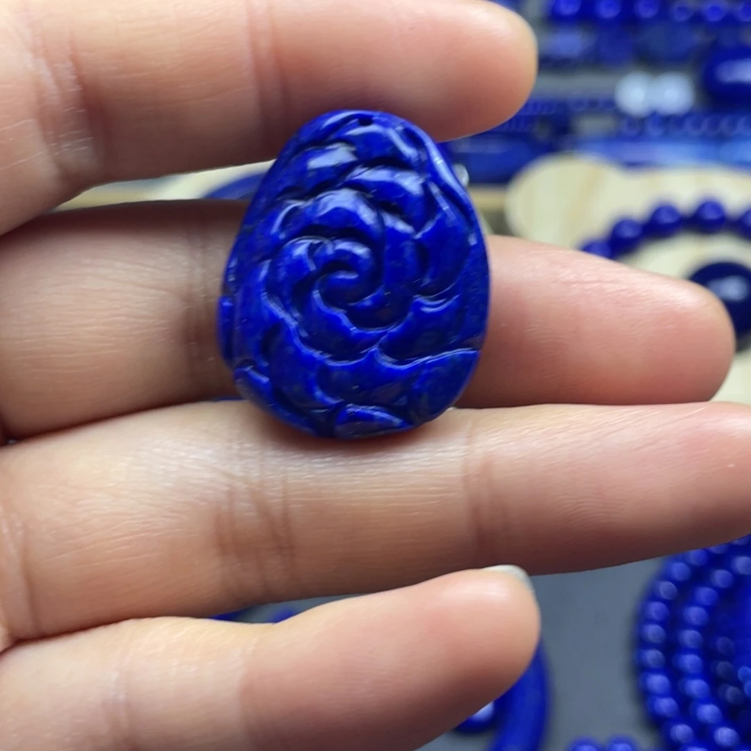 青金石未镶嵌花花吊坠