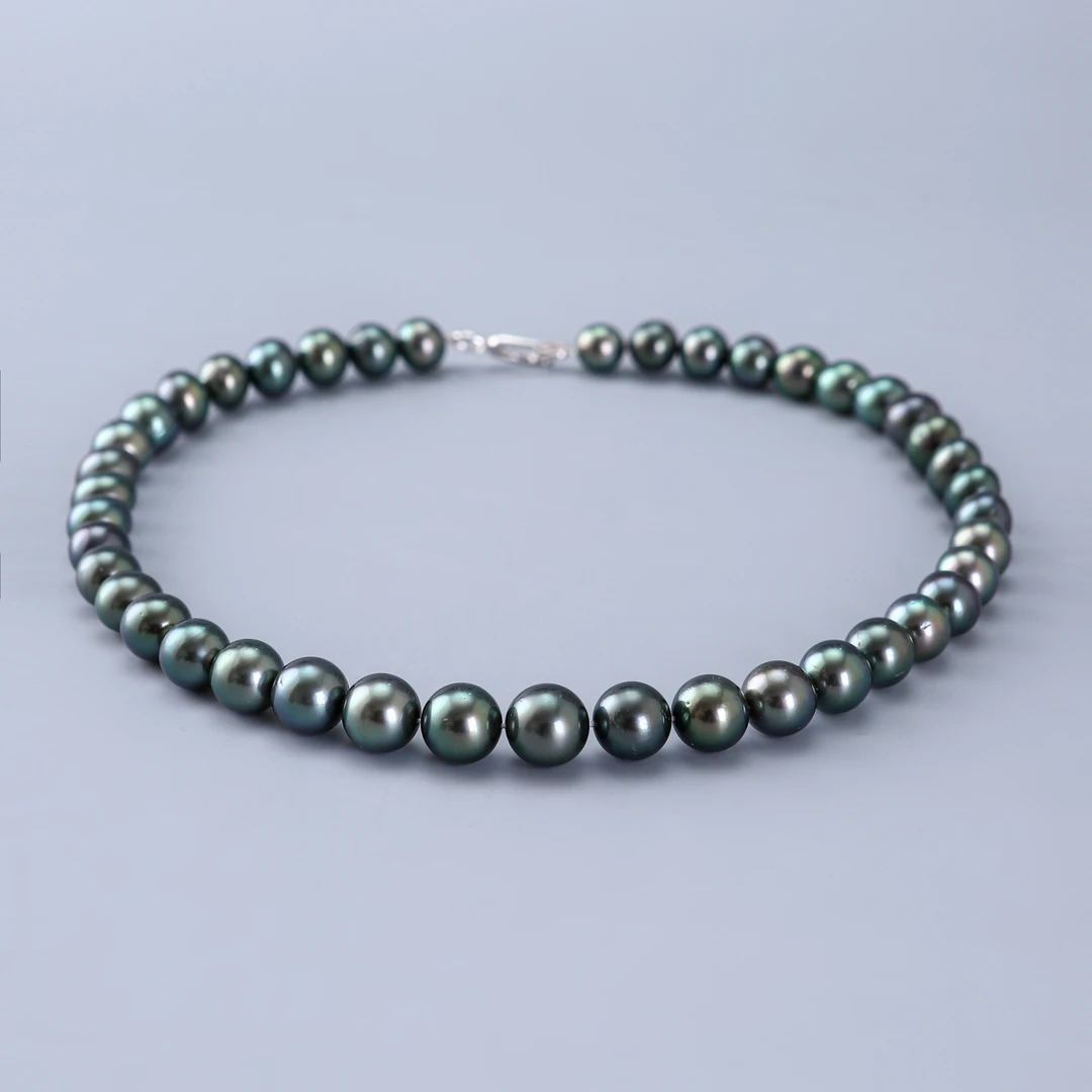 18K金海水大溪地黑珍珠8-11mm强光珍珠项链 Z4377