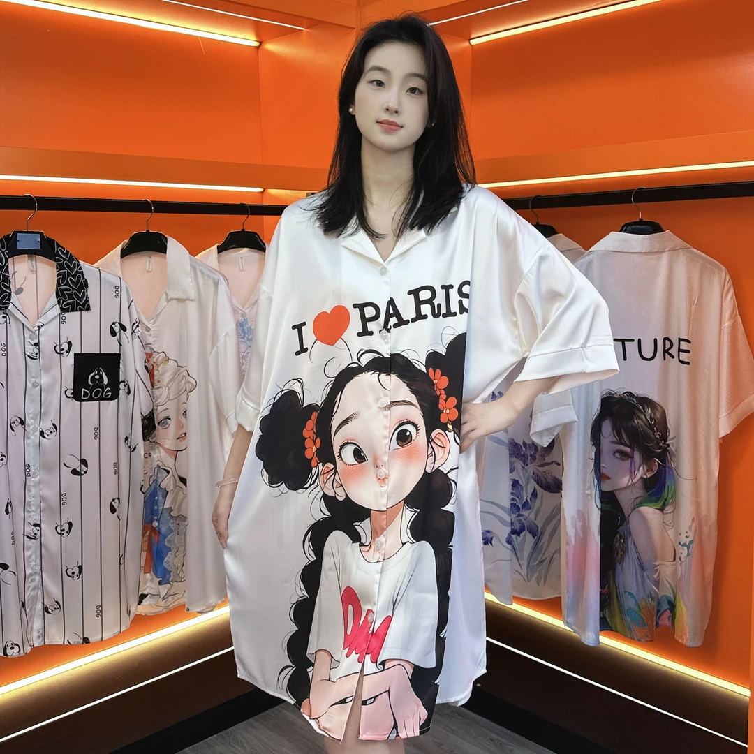 睡衣外穿洋气性感睡衣女夏款爆款简约甜美卡通可外穿家居服睡裙女