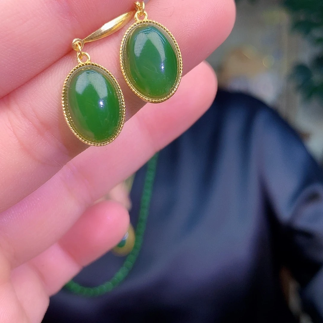 吊坠(不含链)银S925镶嵌和田玉（糖玉）耳钉