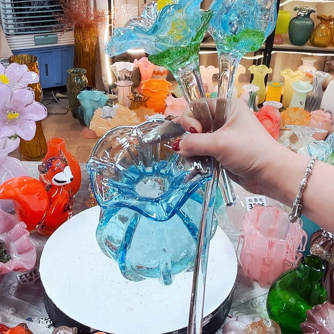 夜****琉璃两花一夜光瓶家悦琉璃花瓶花器