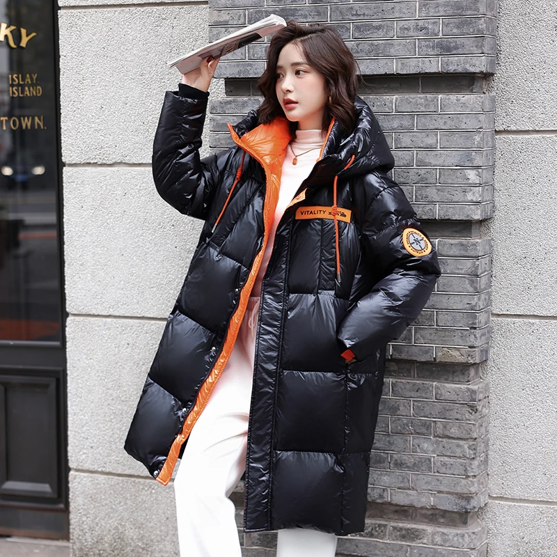 加肥加大码亮面免洗羽绒服女200斤胖mm显瘦过膝长款休闲情侣外套
