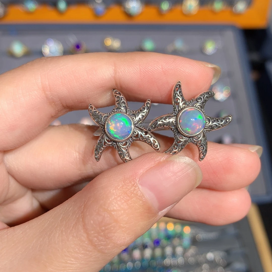 银S925镶嵌欧泊欧泊耳饰y