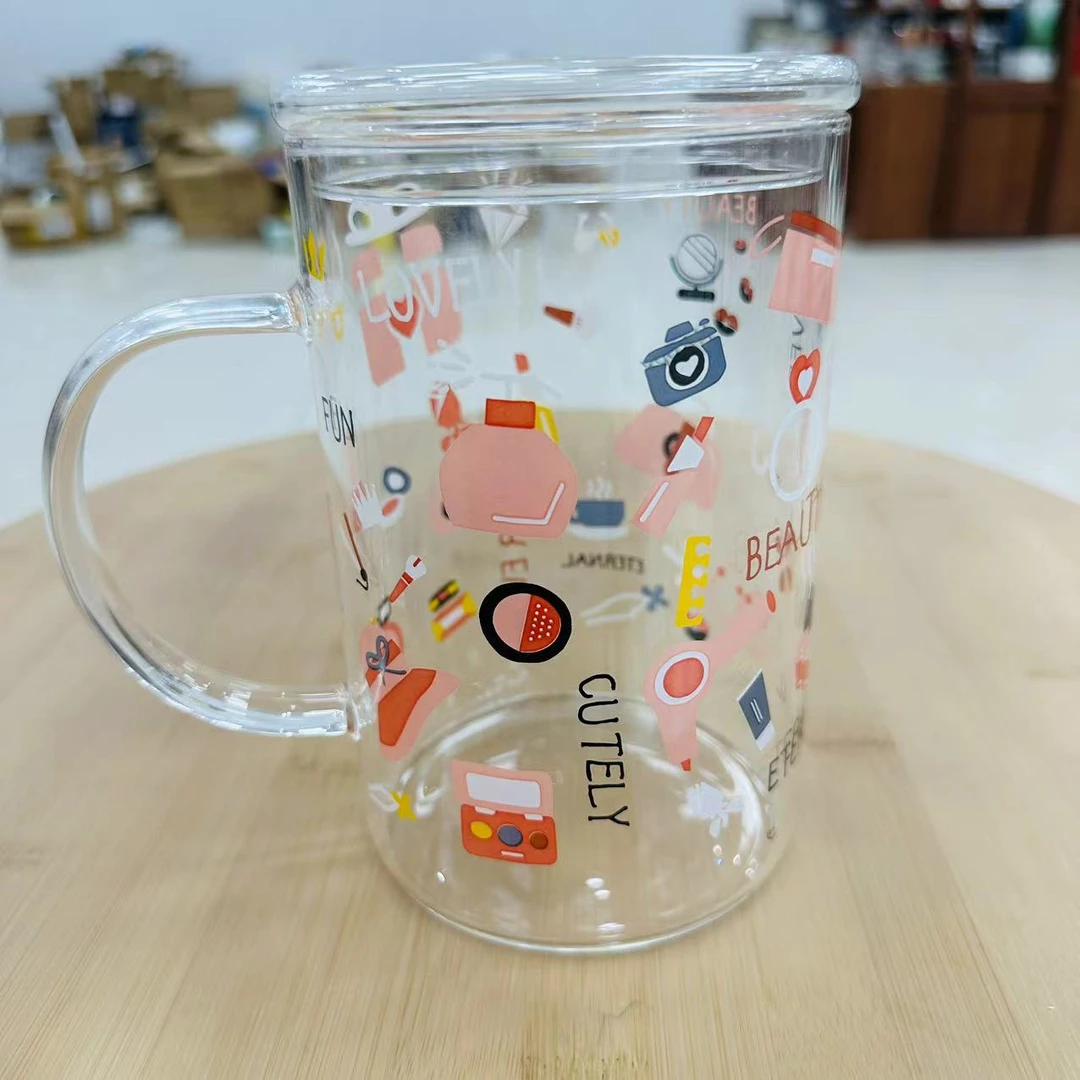 玻璃盖涂鸦大水杯1000ml