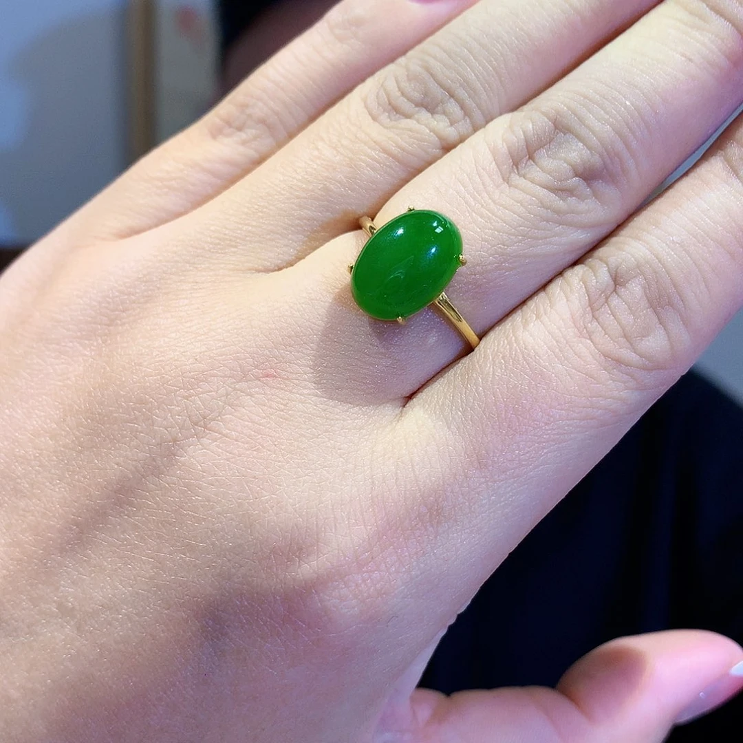 和田玉（碧玉）戒指银S925镀金镶嵌