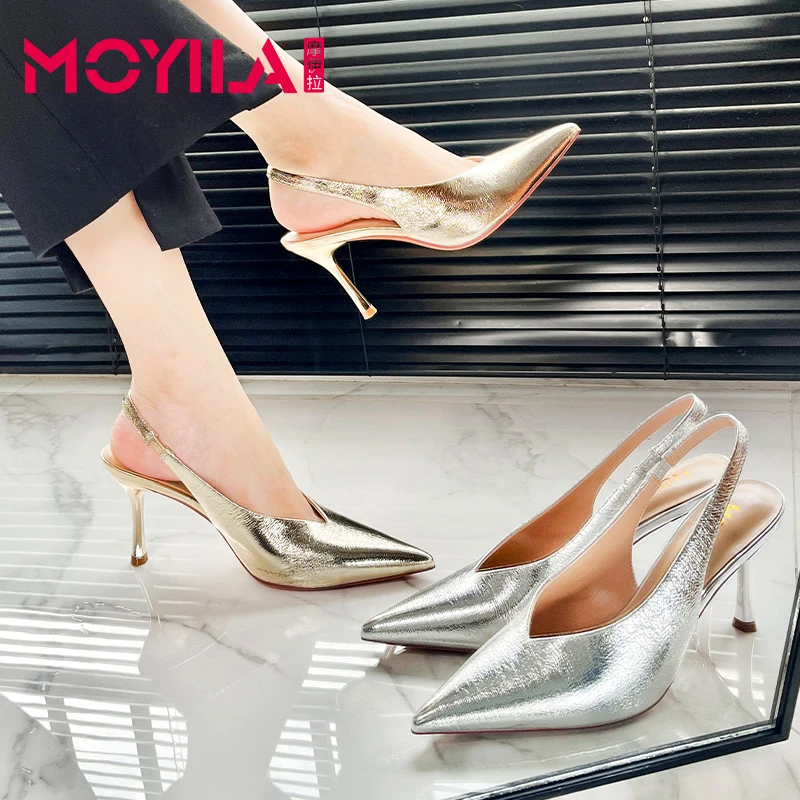 【清货】羊皮高跟鞋女不累脚高级感凉鞋女款2025新款爆款金色银色