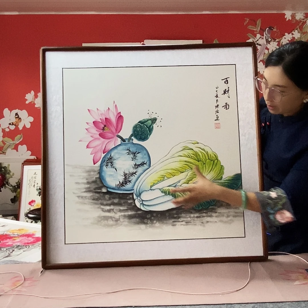 国画手写手绘带框包邮国画作品82✖️82