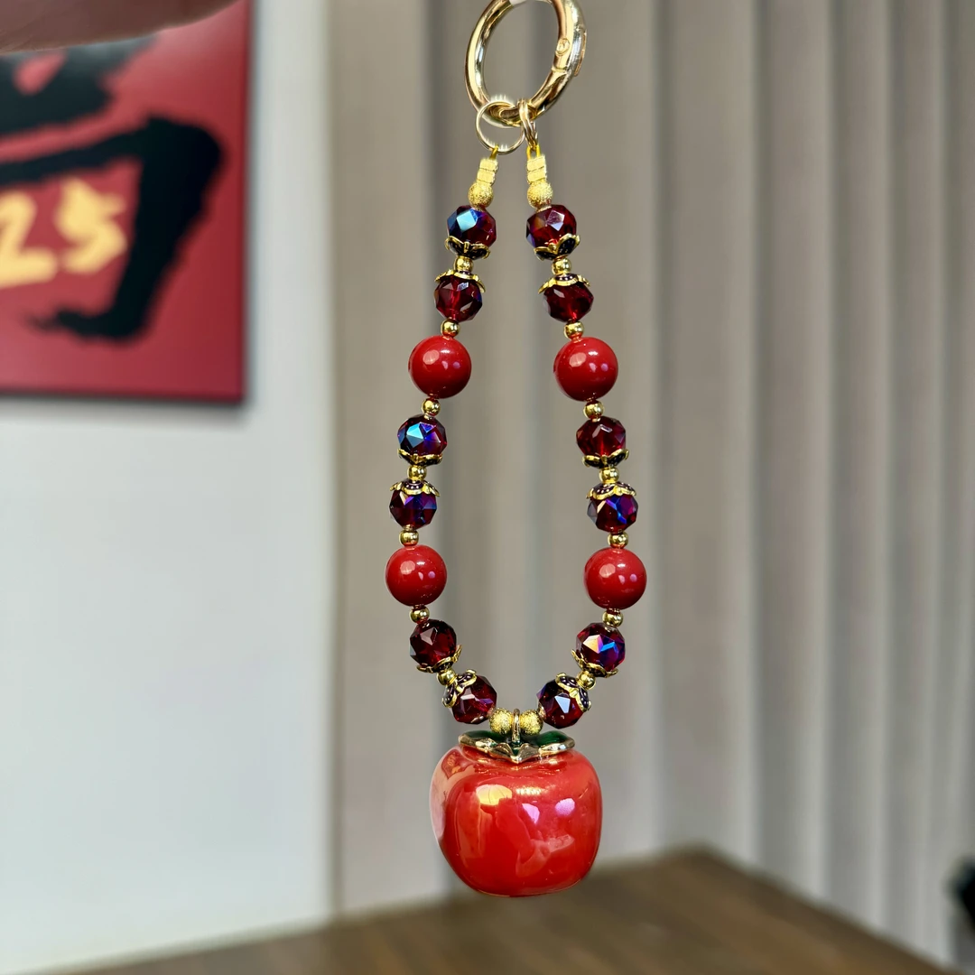 1984事事如意手机链手腕款红色大柿子手机挂件手机挂绳