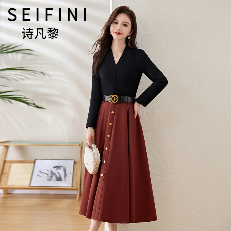 SEIFINI/诗凡黎折扣女装气质通勤连衣裙高级感秋季漂亮显瘦中长裙