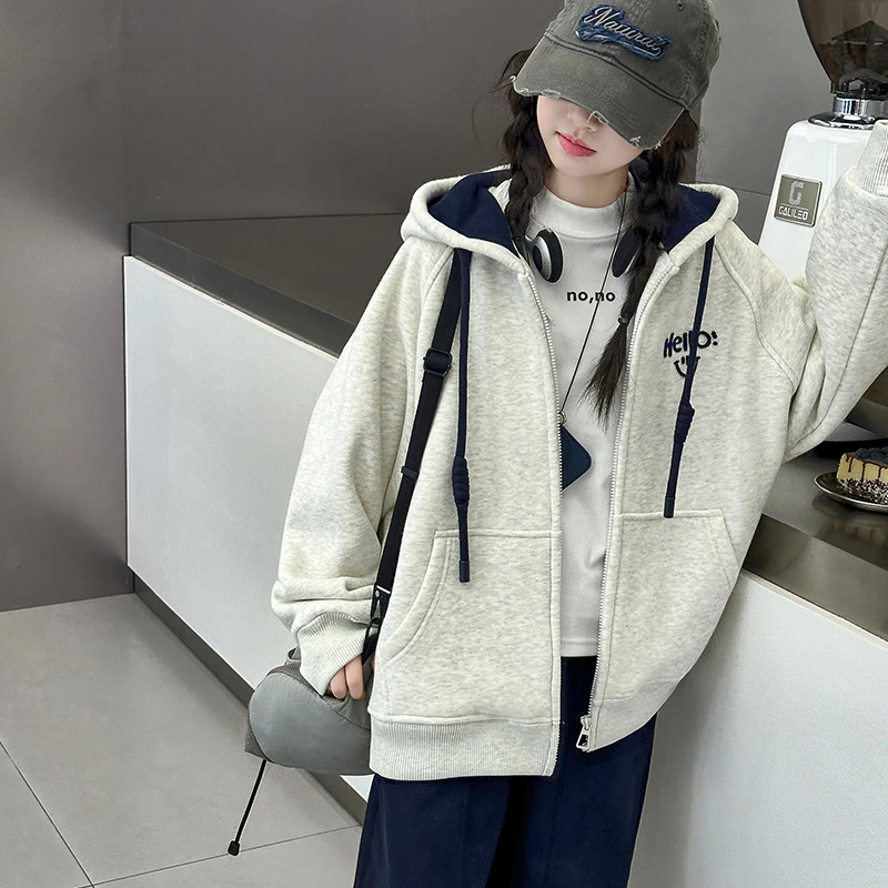 女童秋冬款外套8-15岁潮款学生开衫卫衣韩版儿童夹棉加厚上衣大童