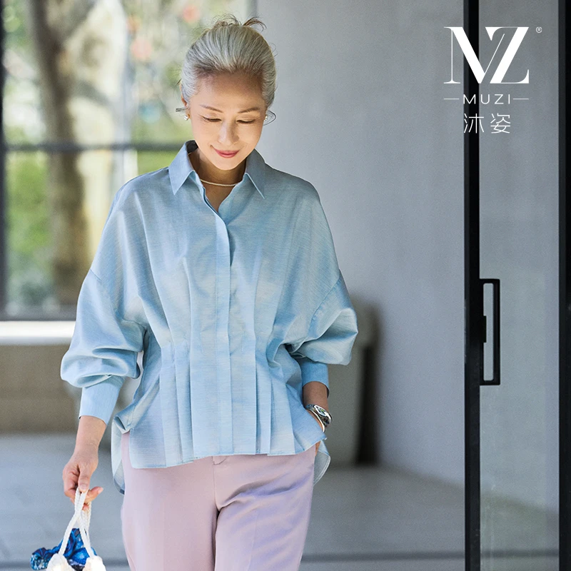 【格一专属】沐姿中年女装春装时尚薄款长袖衬衣夏装蝙蝠袖衬衫上衣