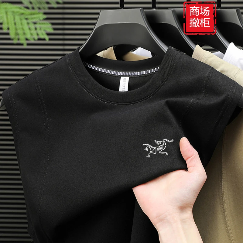 奥莱折扣刺绣户外运动男士背心坎肩夏季美式重磅健身无袖棉T恤