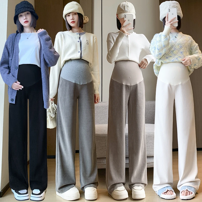 2025时尚新款孕妇春秋季窄版阔腿裤显瘦裤子雪尼尔长裤拖地裤春装