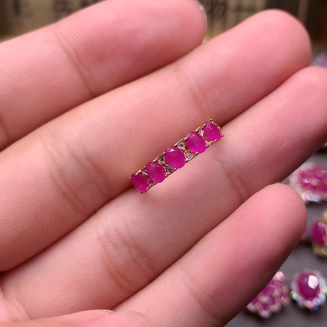 红宝石戒指银S925镶嵌