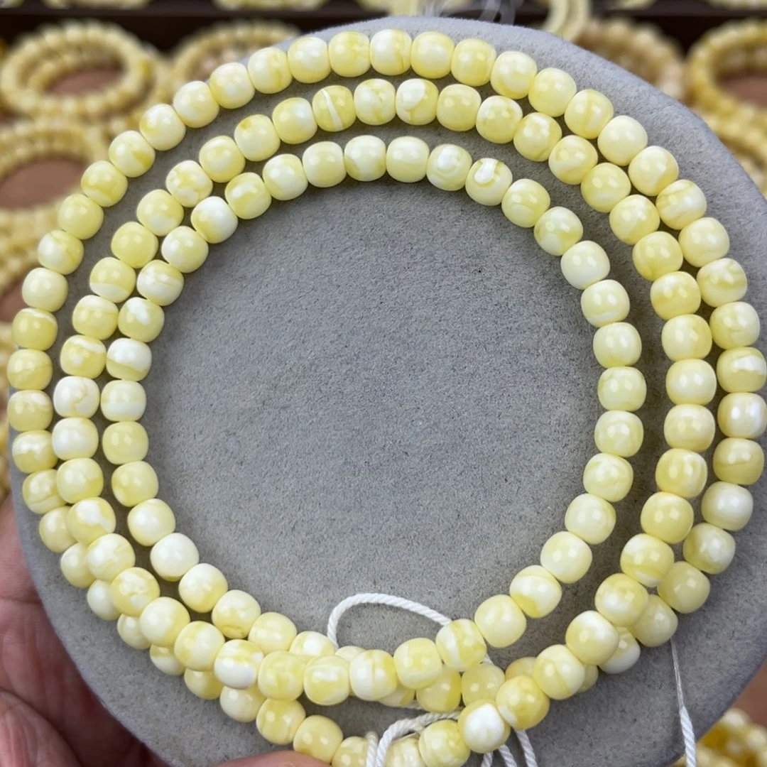 蜜蜡未镶嵌颈饰纯天然俄料瓷白花极限弧高桩6.5*6