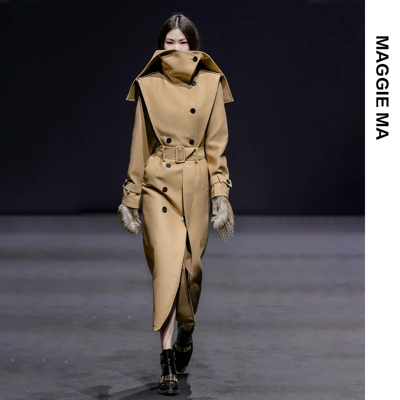 MAGGIE MA马婧中长款风衣外套女英伦风女士高档风衣长款外套748C