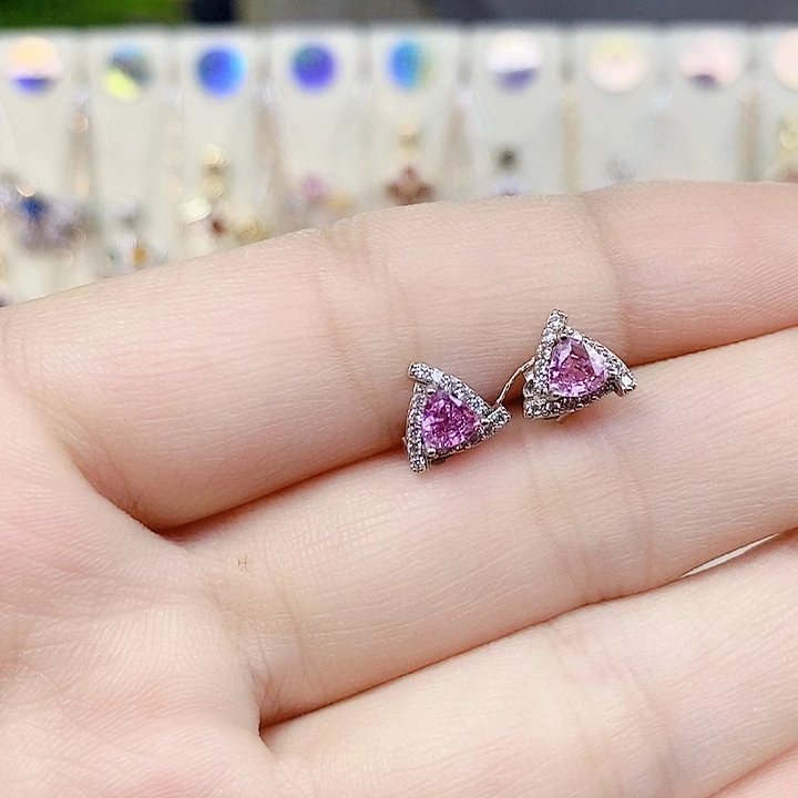 耳饰银S925镶嵌彩色蓝宝石