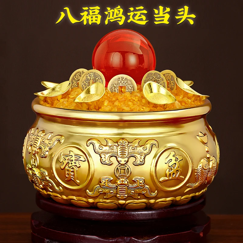 黄铜精工聚宝盆摆件家用客厅店铺开业礼品黄铜米缸装饰铜摆件