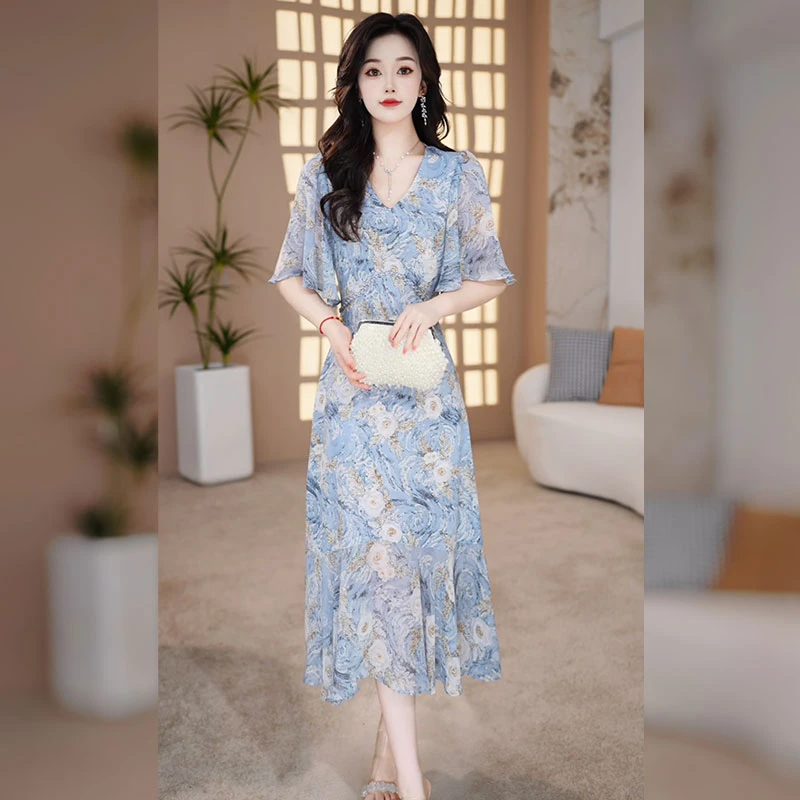 【千羽定制】法式碎花连衣裙2025年夏季新款气质女人味显瘦鱼尾裙子