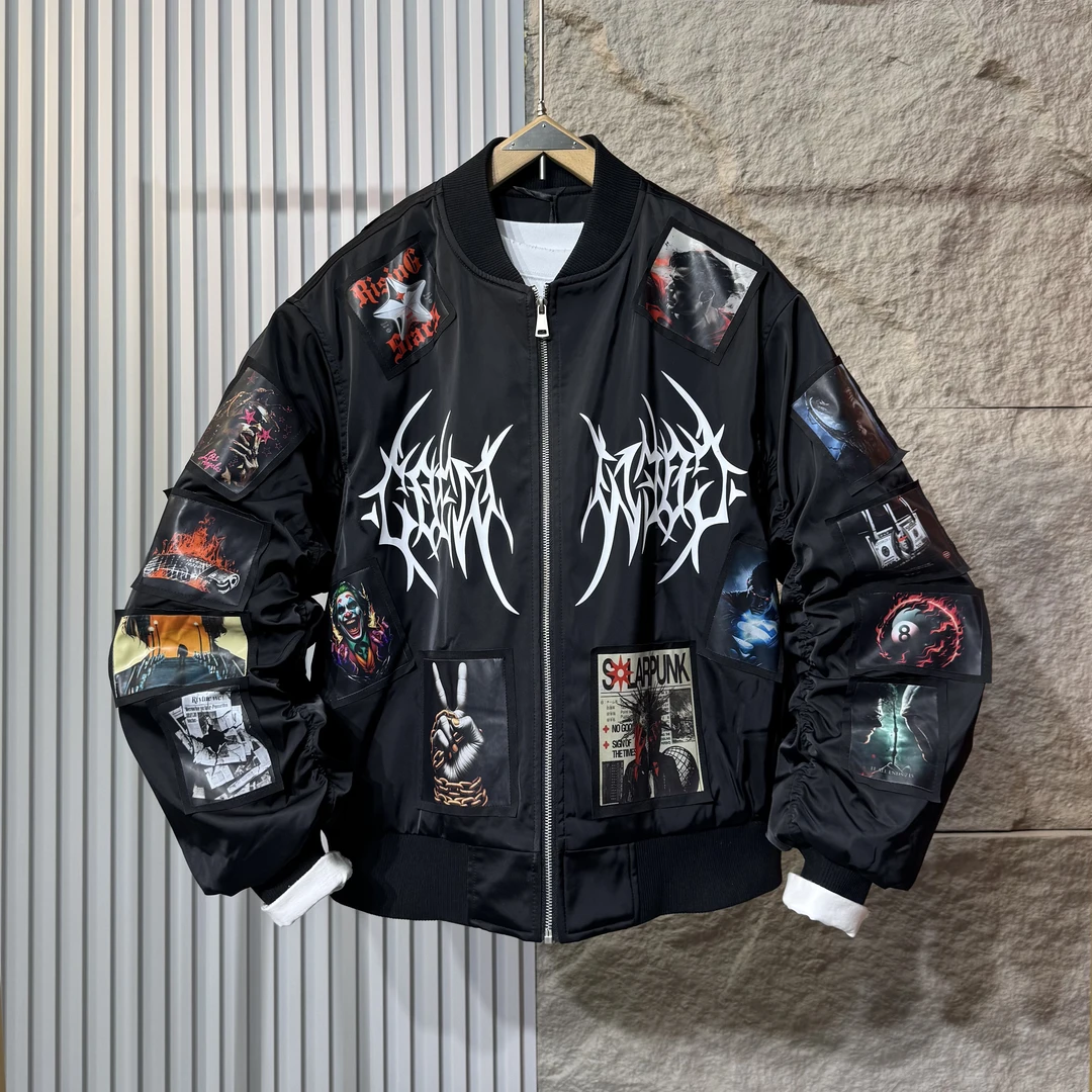 潮牌棉服秋冬可拆卸连帽假两件飞行员外套二棉宽松阔版男女情侣