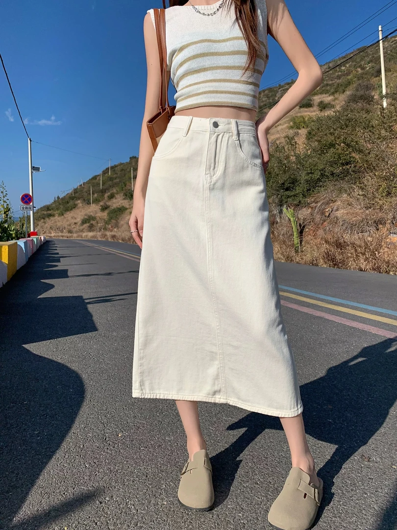503 复古韩系高级感A字版高腰牛仔半身裙（S14）