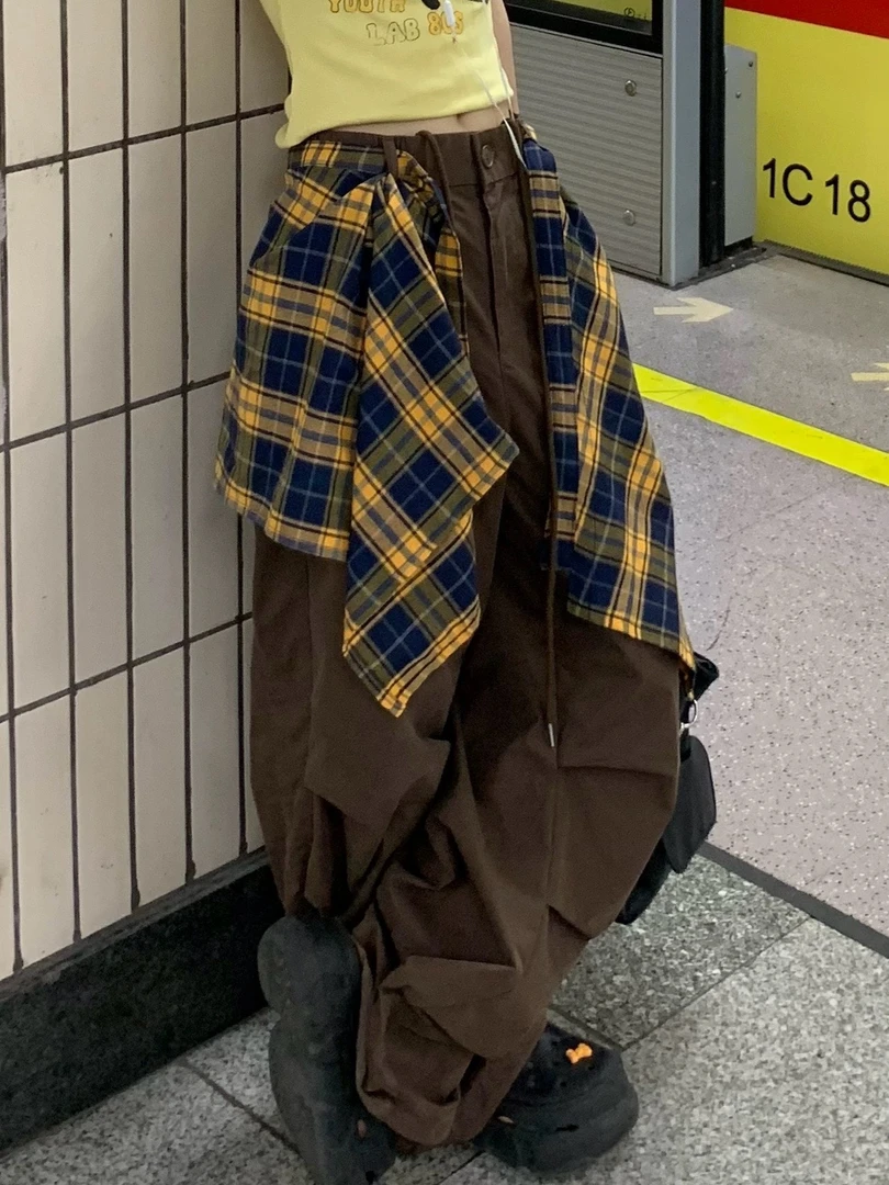 一片式系带卫衣t恤叠穿格子屁帘男藏肉神器半身裙女下摆百搭秋冬