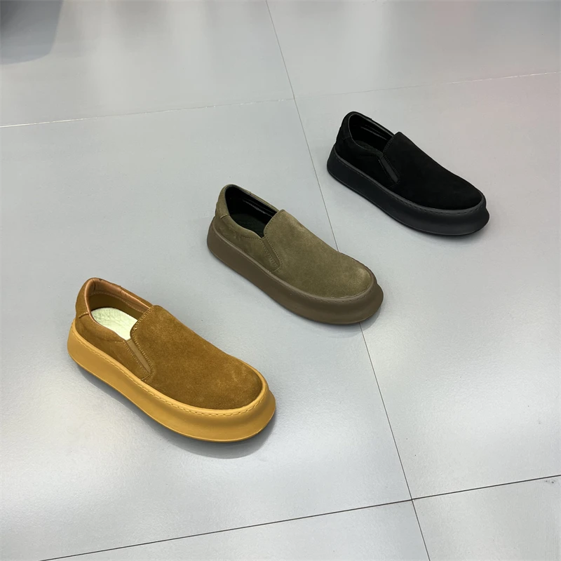 2025新款潮流舒适乐福鞋一脚蹬低帮复古休闲透气厚底皮鞋男