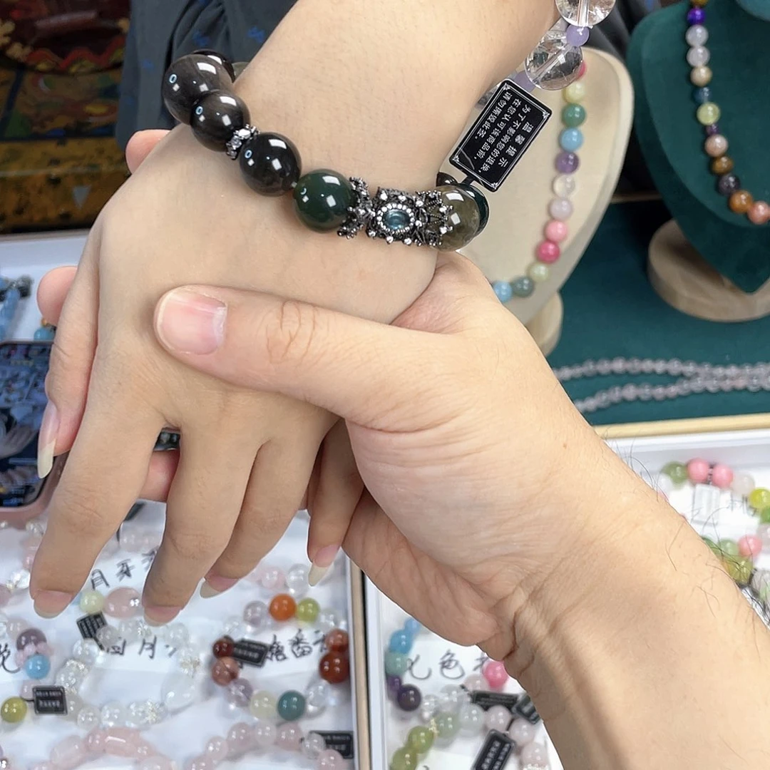 水晶手链银S925镀金镶嵌