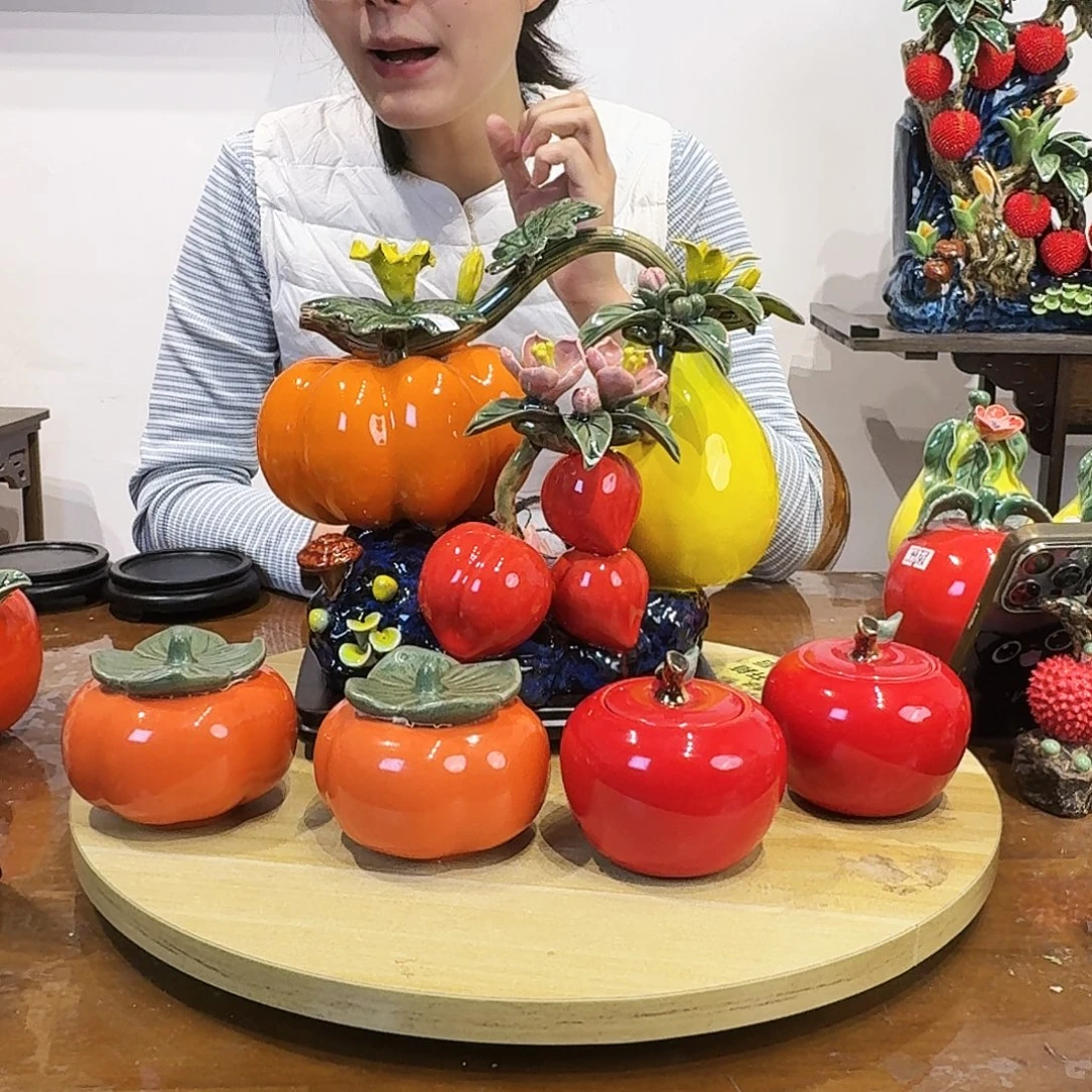 陶瓷水果福禄寿柿子2苹果2