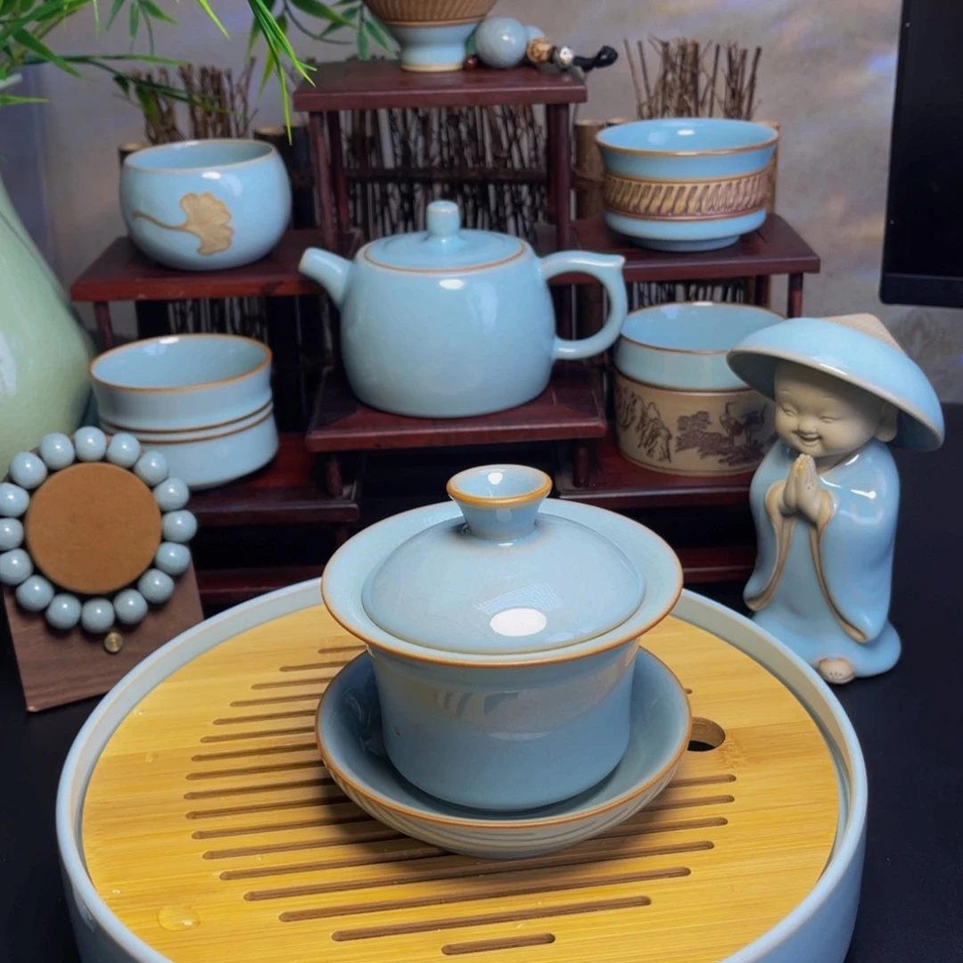 【闪购商品】汝州单壶，天青，串，壶，盖碗
