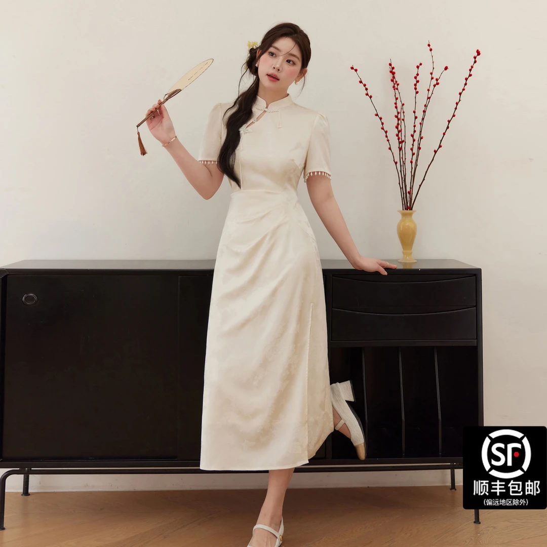 大码女装新中式礼服旗袍裙秋夏季新款显瘦遮肚子加宽加大女装裙子