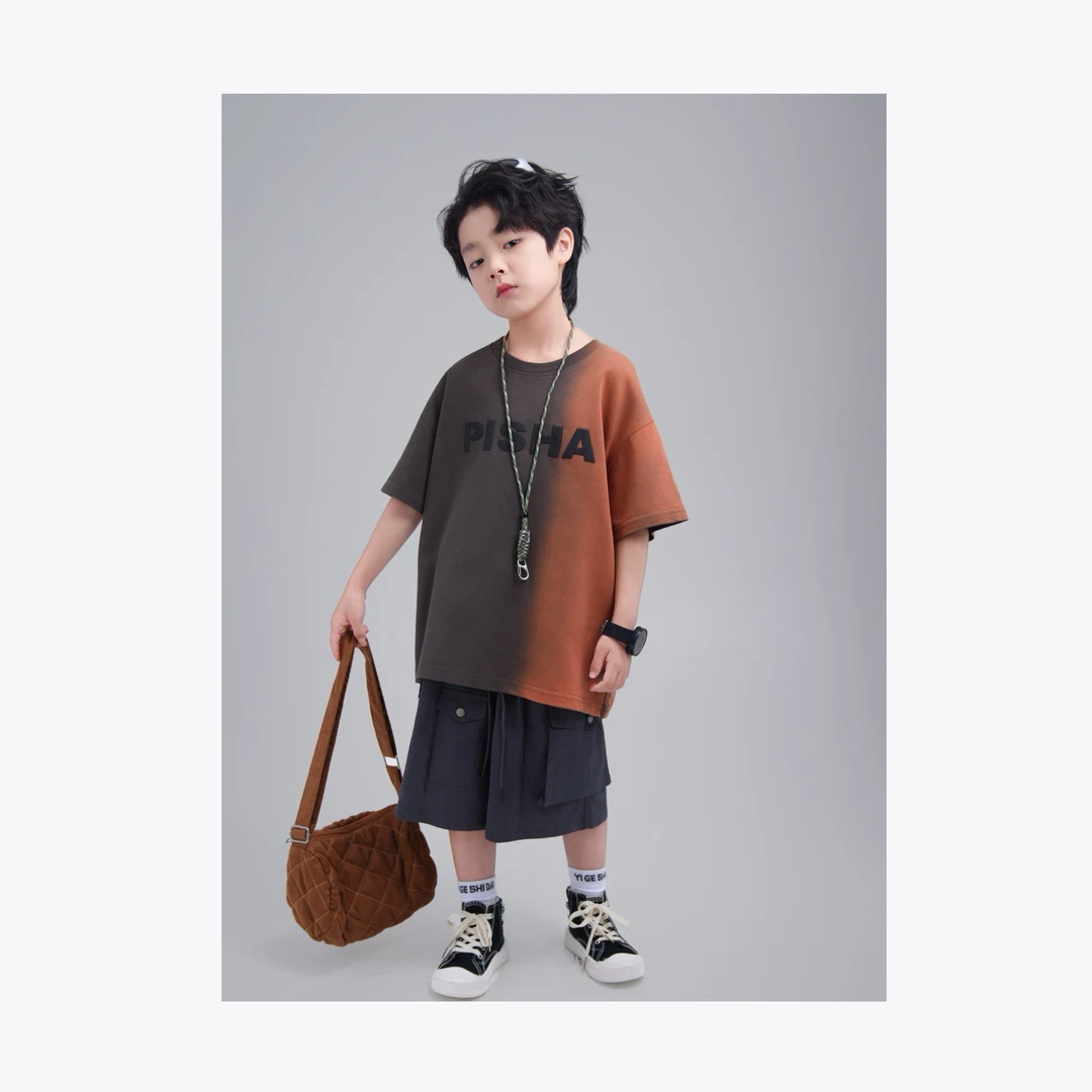 【年中清货】短袖T恤中大童时尚棉T夏季韩版休闲渐变短袖T恤YG5971