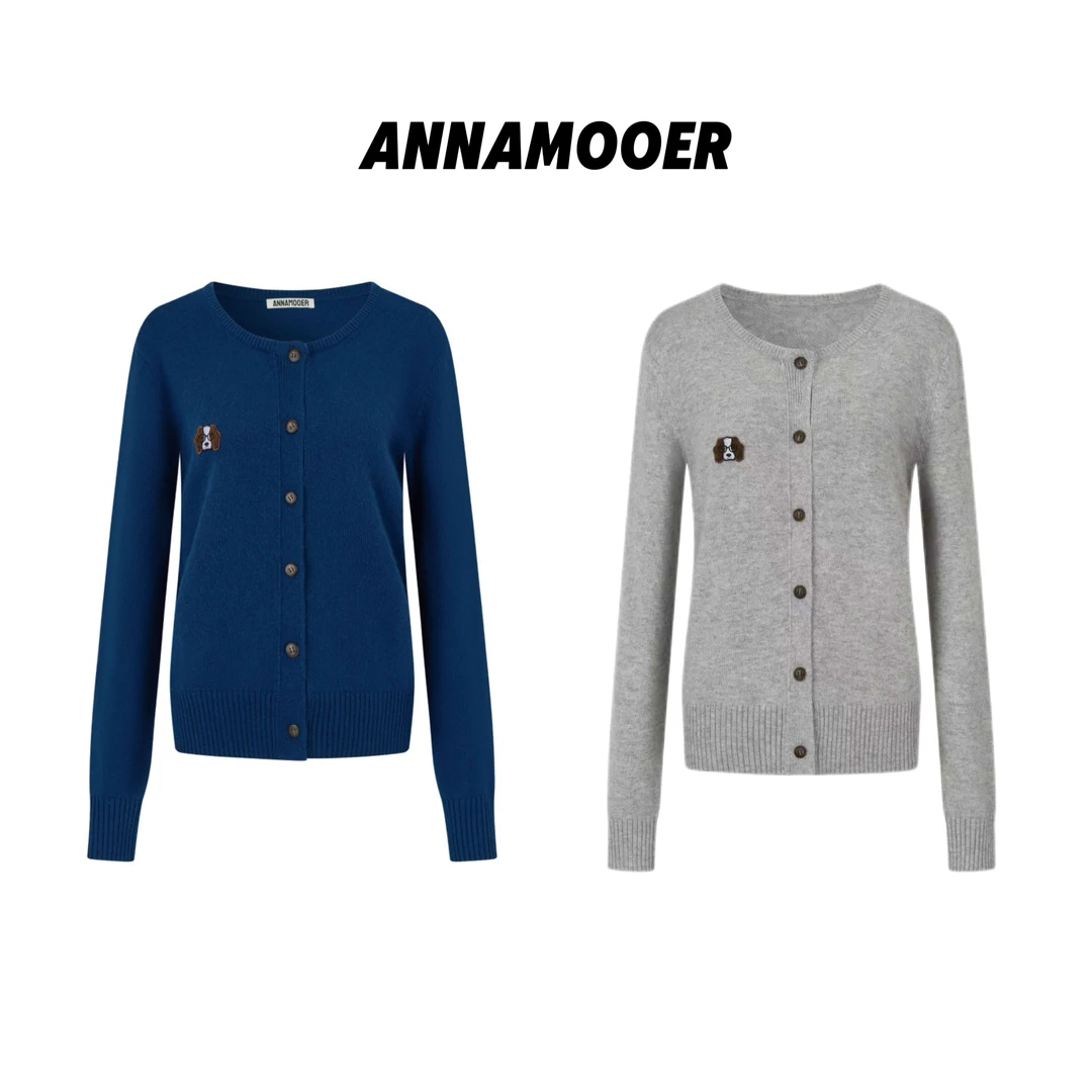 ANNAMOOER 针织女毛针织衫华丽刺绣针织开衫长袖休闲秋季针织衫