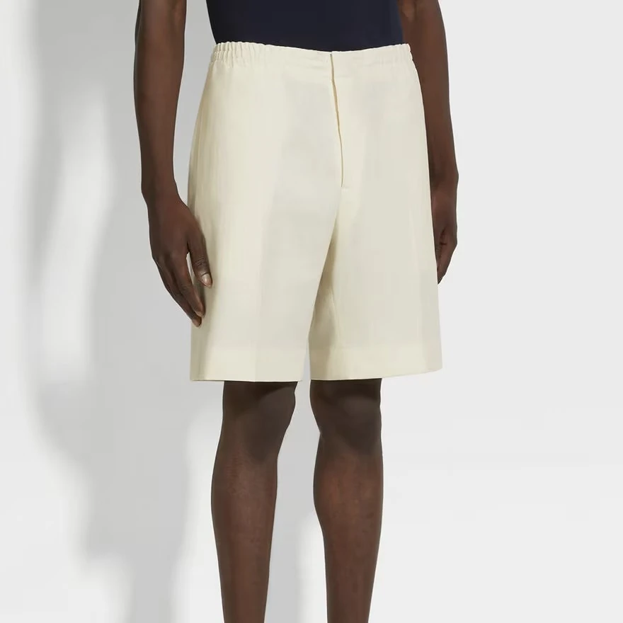 PABO | 老钱风天然亚麻休闲五分短裤 杏白/棕褐 【100%亚麻】