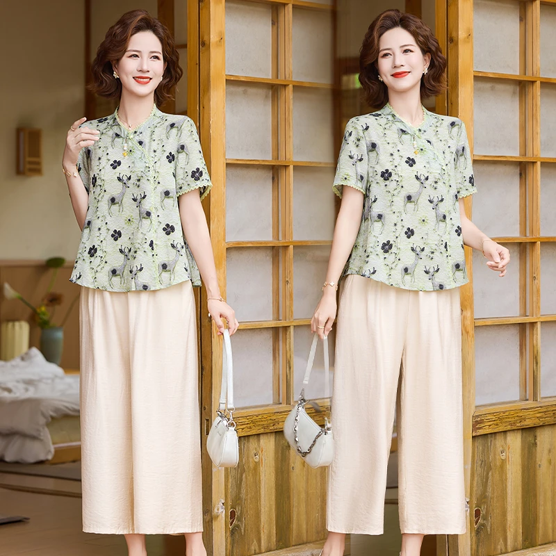 2025新款洋气中老年女装两件套中年妈妈国风夏装新中式上衣服套装