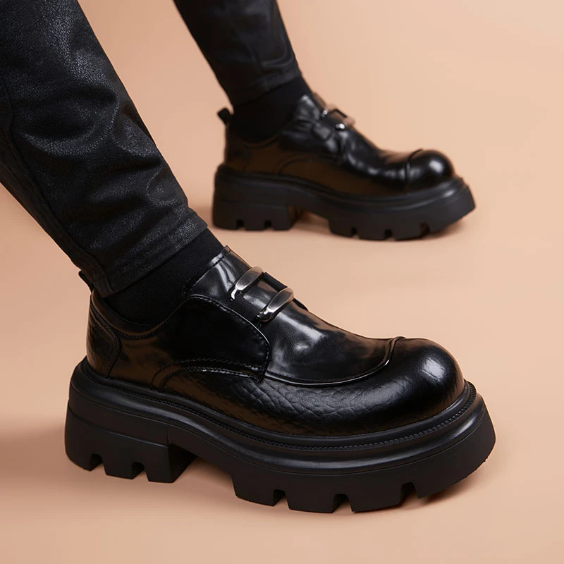 厚底潮流德比鞋男士皮鞋真皮商务透气一脚蹬男鞋软底休闲大头鞋子