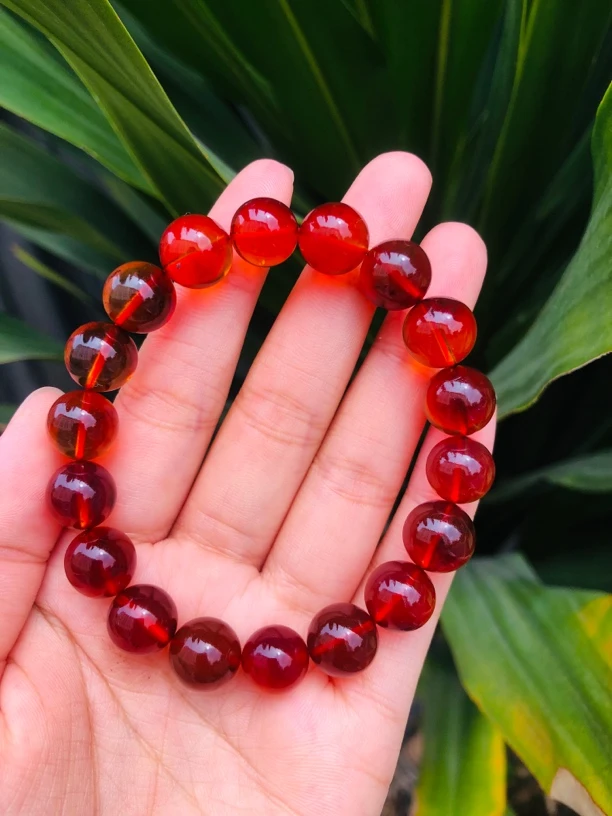 收藏级缅甸纯天然原矿老矿料冰红干净血珀手串11+男女同款礼物
