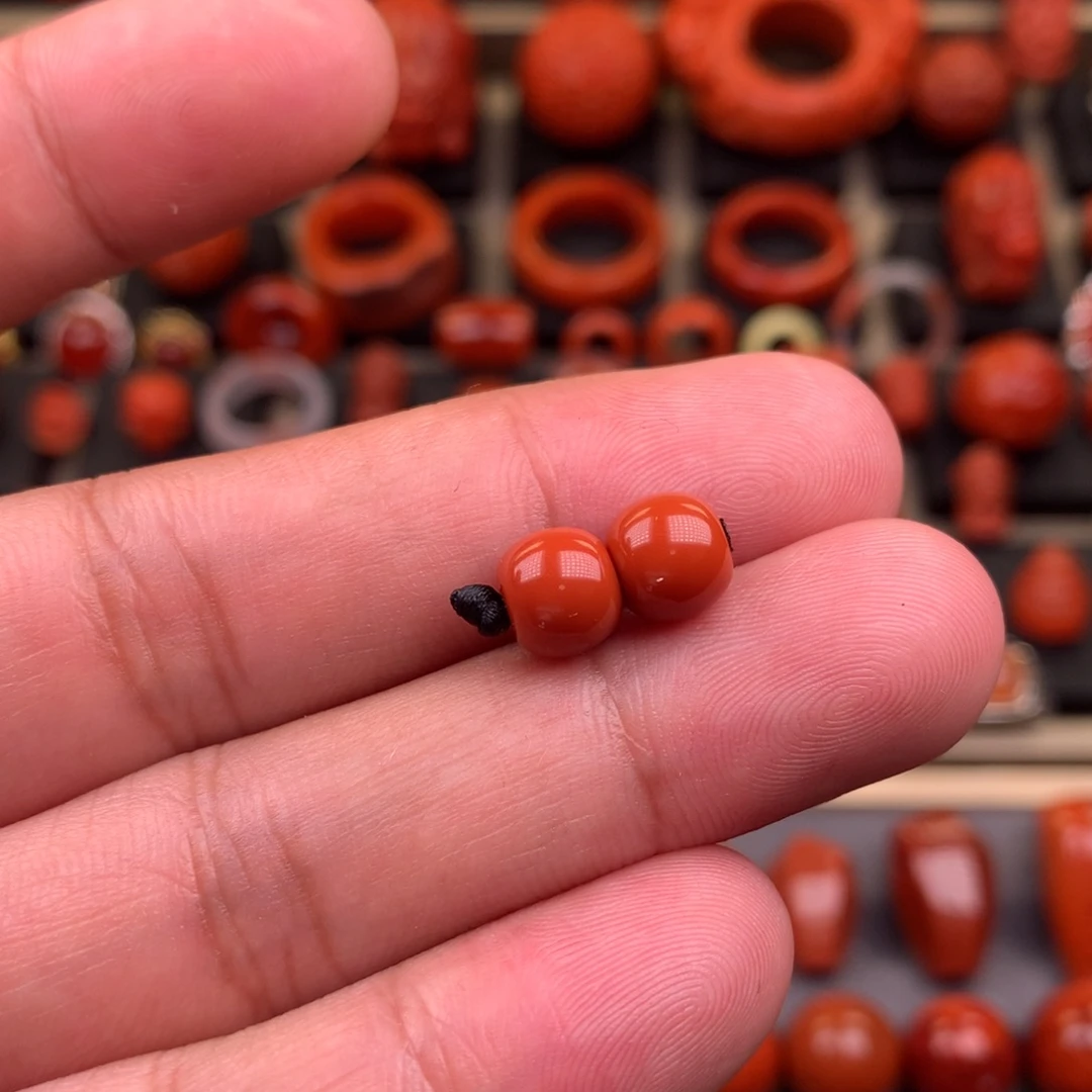南红玛瑙未镶嵌精工老型对珠7.6