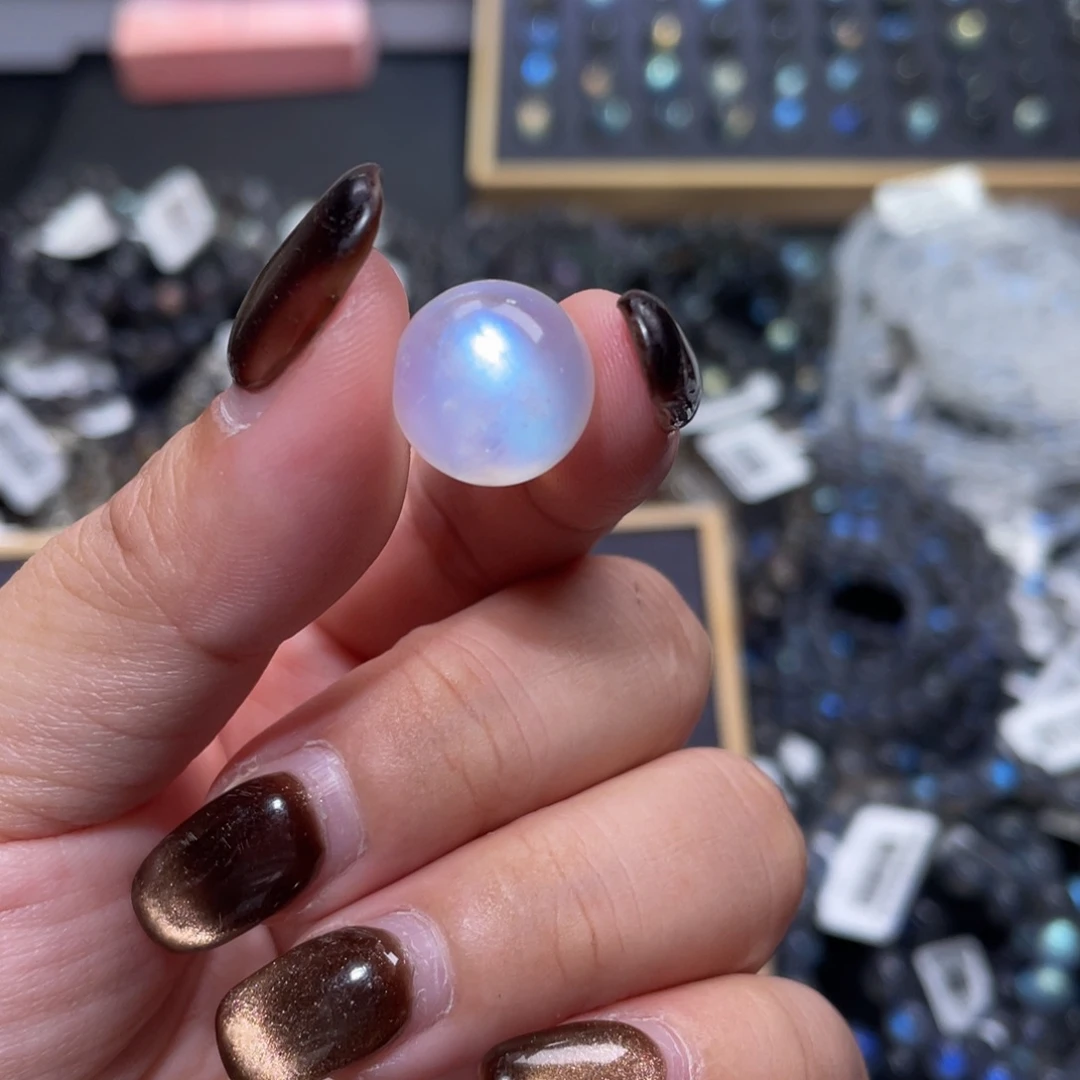 月光石裸石未镶嵌梨**点蓝月光单珠直径13.6mm