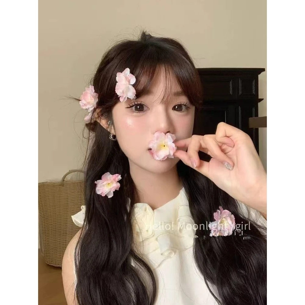 春夏浪漫樱花发夹女可爱甜美氛围感发卡森系度假旅游拍照花朵发饰