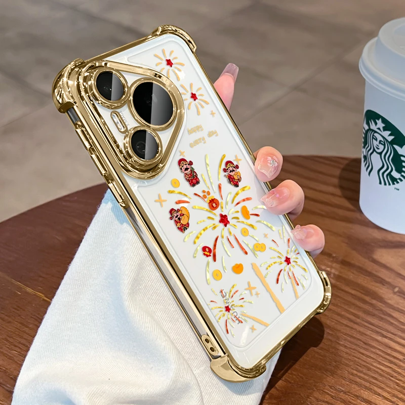 财神来适用华为pura80手机壳p70pro透明+网红ultra腕带全包外壳女