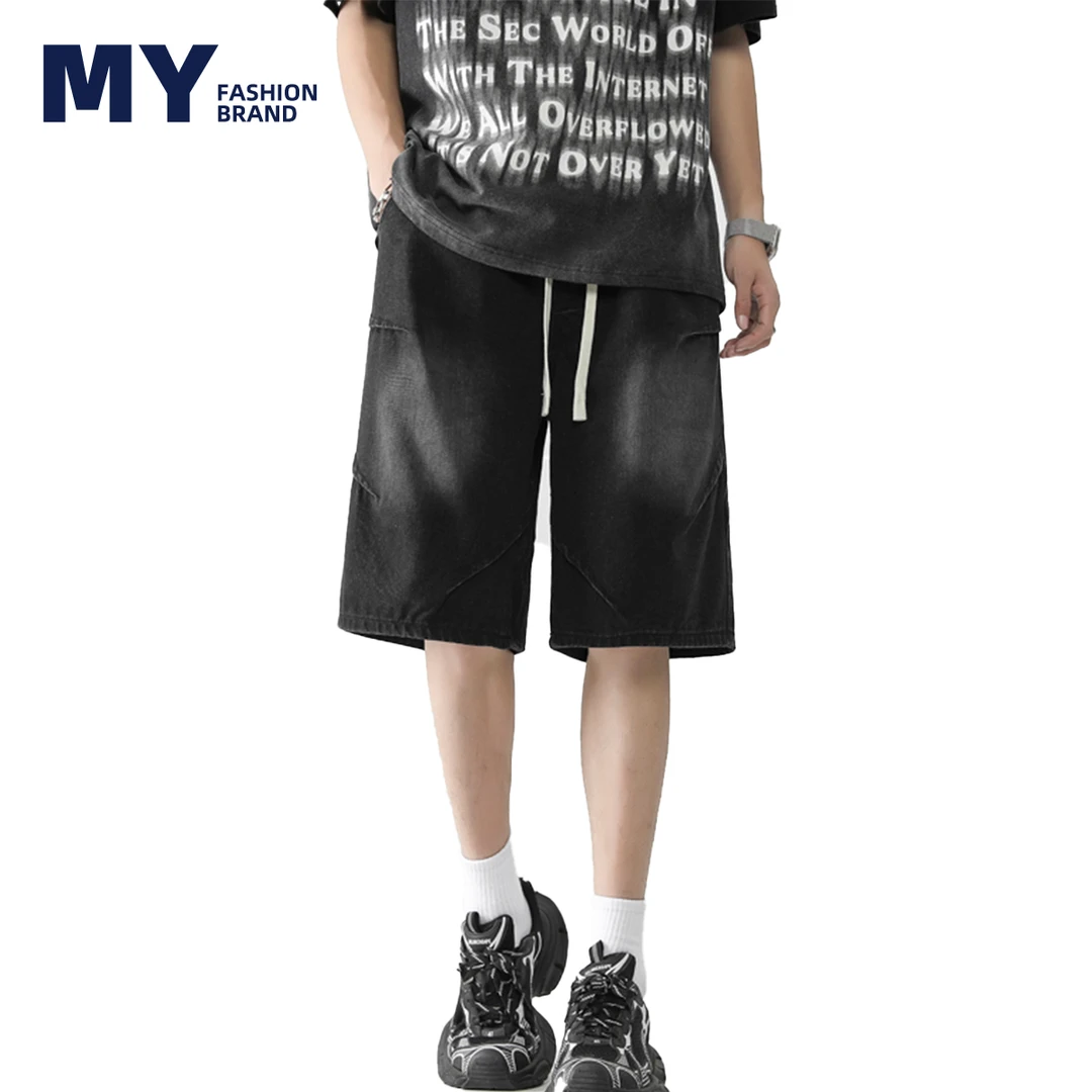 MY/一水洗做旧牛仔短裤男士夏季新款透气高街美式宽松直筒五分裤