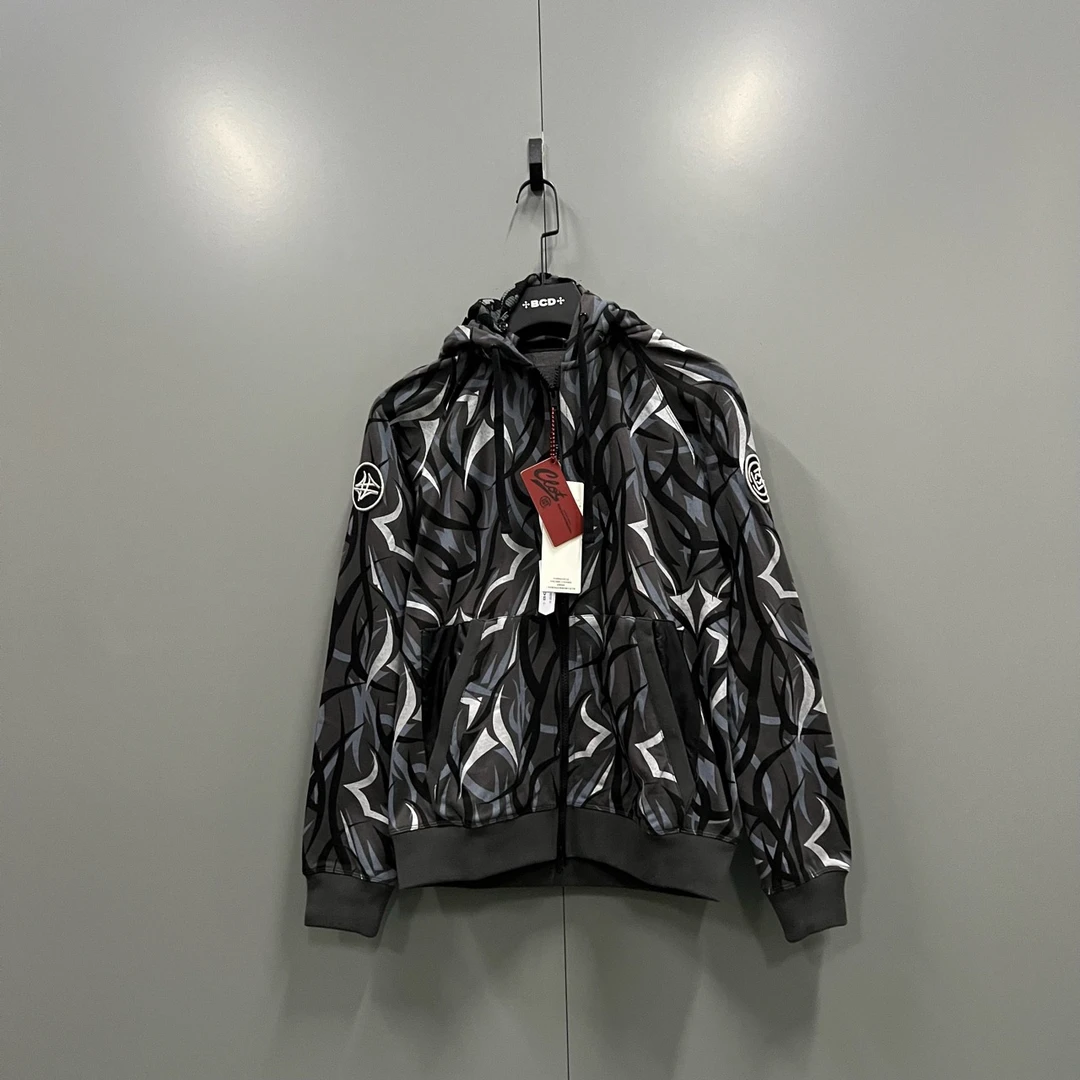 95新 CLOT 黑色荆棘拉链帽衫 S码*13/bc006930