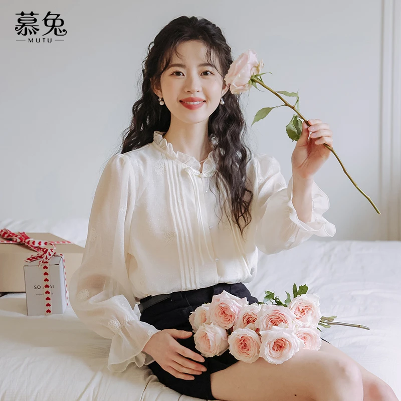 慕兔法式高级感雪纺长袖衬衫女秋季2025新款设计感小众宽松上衣