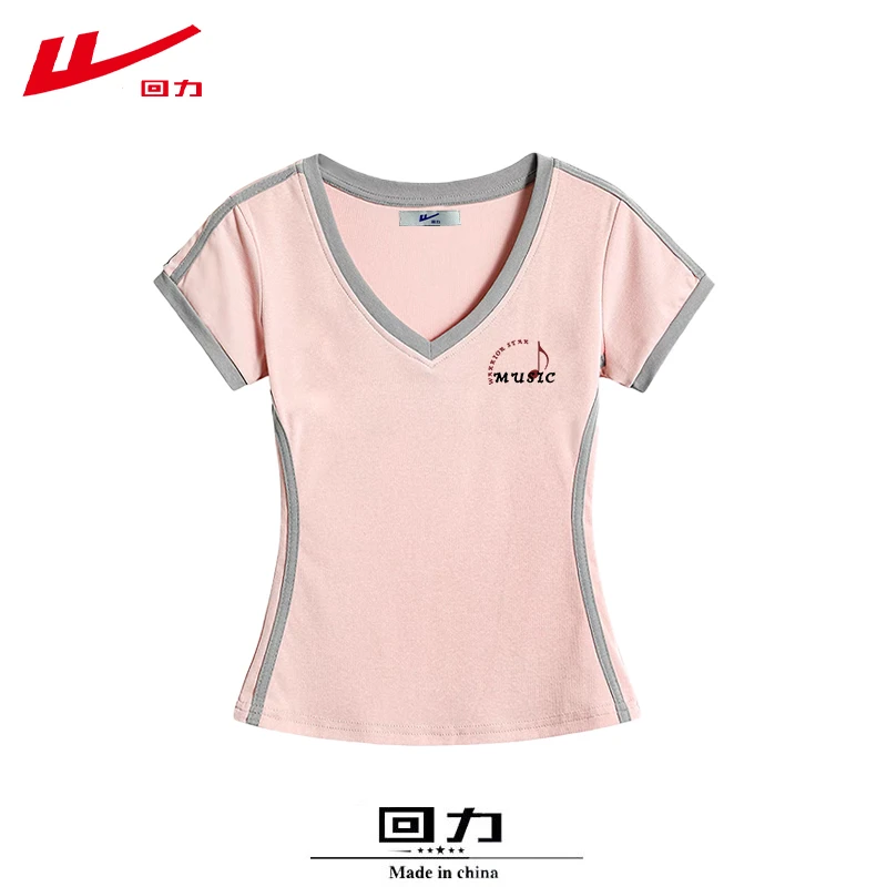 回力运动风棉短袖T恤女生正肩常规修身插色辣妹夏季夏装设计感
