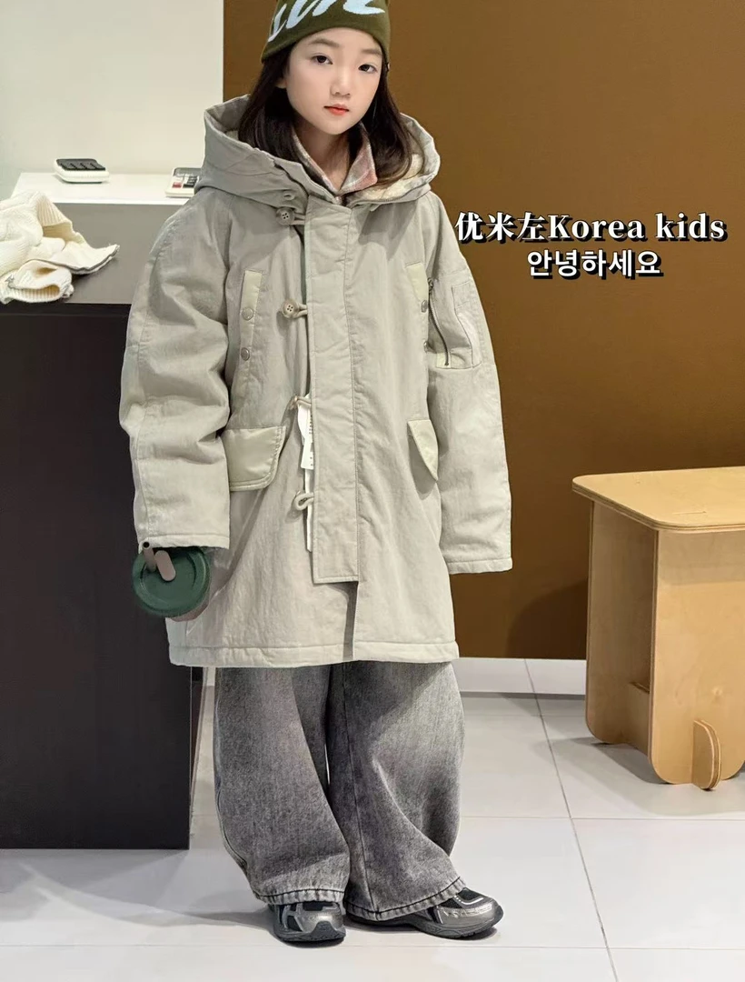 高级儿童冬装保暖外套2025新款洋气男童冲锋衣款棉服女童夹棉风衣