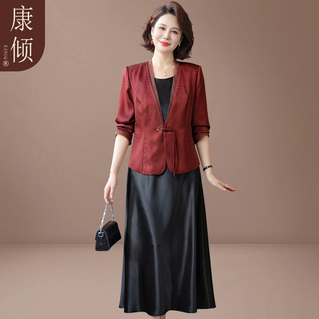 妈妈秋装连衣裙套装气质2025新款喜婆婆婚宴装中老年女士端庄优雅