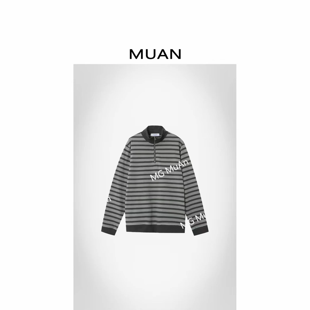 木岸MUAN：《卡门卫衣》定制100棉条纹卫衣宽松百搭上衣女DS-9118