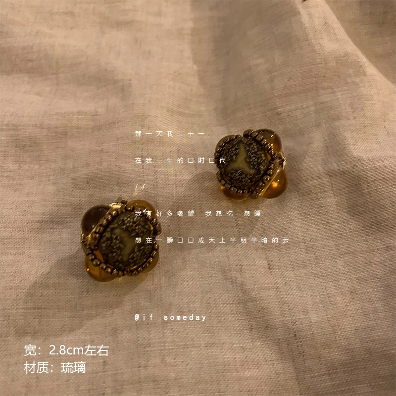 合金玻璃耳饰 无耳洞耳夹小众百搭设计感复古设计感时尚10547