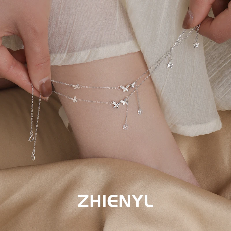 炙真银楼 925银脚链 蝴蝶脚链女款纯银不掉色冷淡风潮人森系送礼